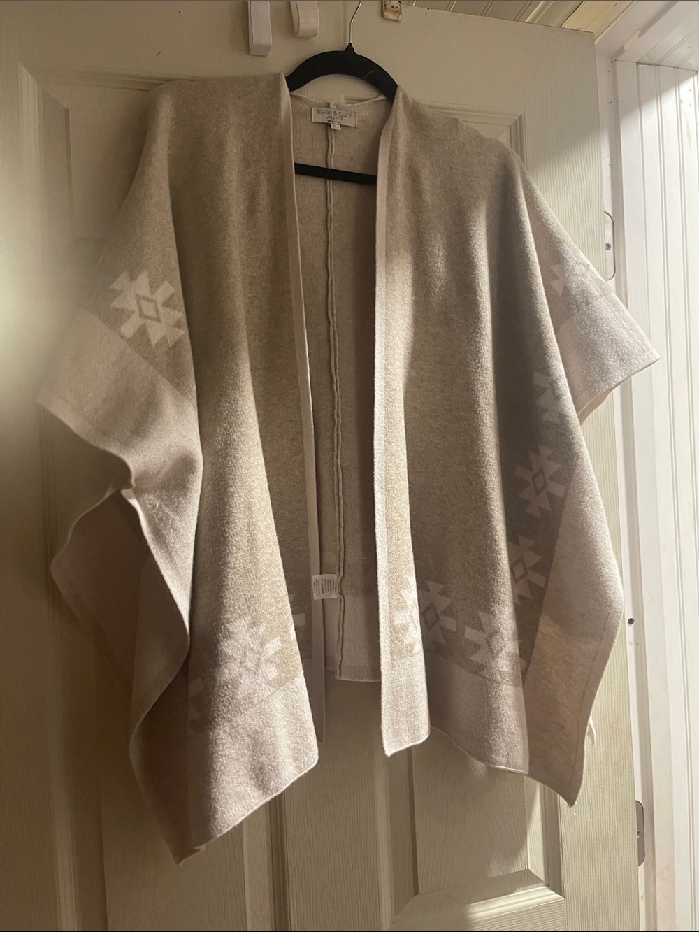 Open-Front Poncho Sweater - Light Beige